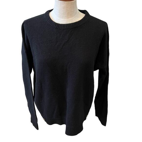 J Crew Zipper Detail Boxy crewneck sweater Black L - Picture 1 of 8